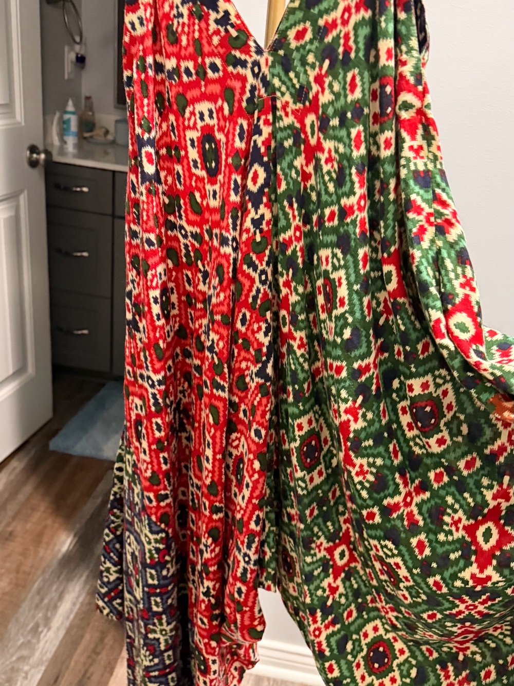 Sacred Threads Multi-Panel Printed Sleeveless Jumpsuit in Red, Green, Navy - Picture 4 of 5